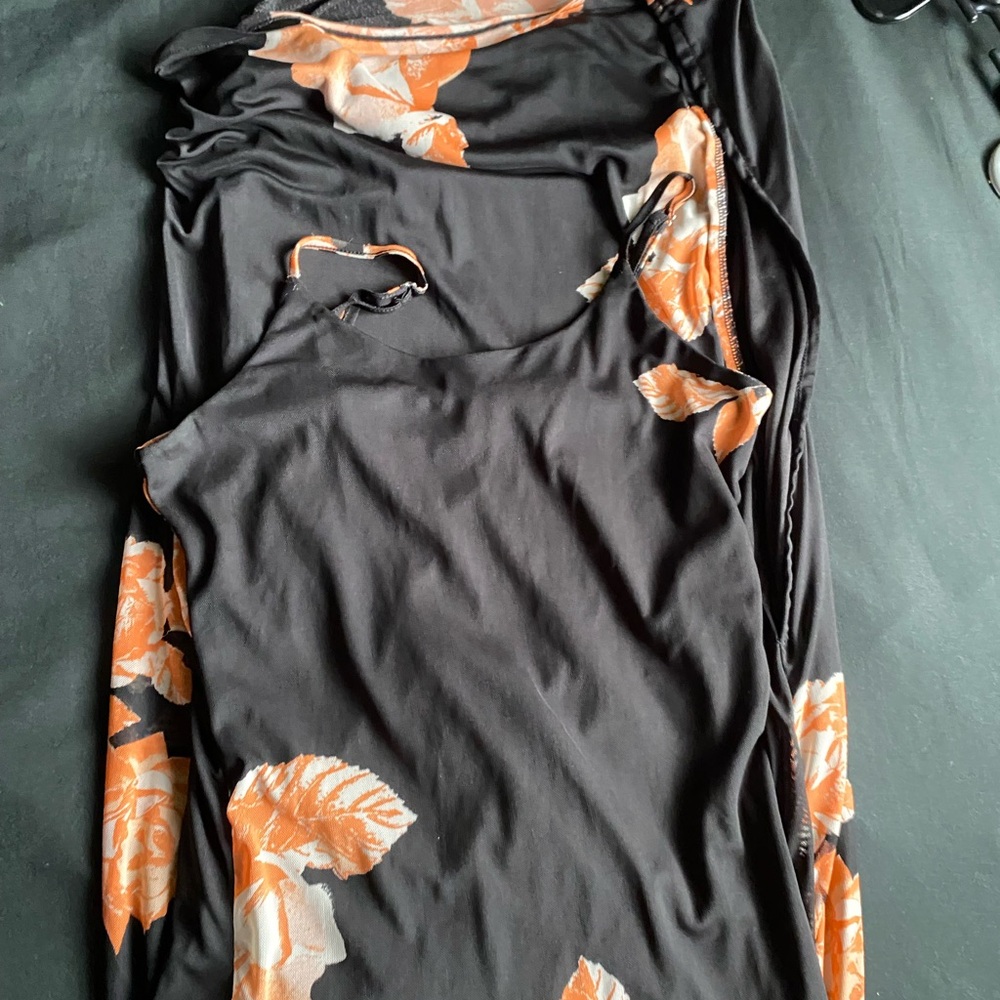 Chic Black Dress with Orange Floral Accents